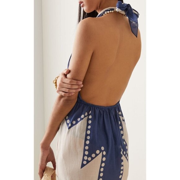 Johanna Ortiz Beach Panache Printed Cotton Voile Maxi Dress White Blue Size 4 - Picture 12 of 12